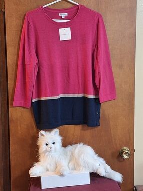croft & barrow Pink and Navy Colorblock Crewneck Sweater